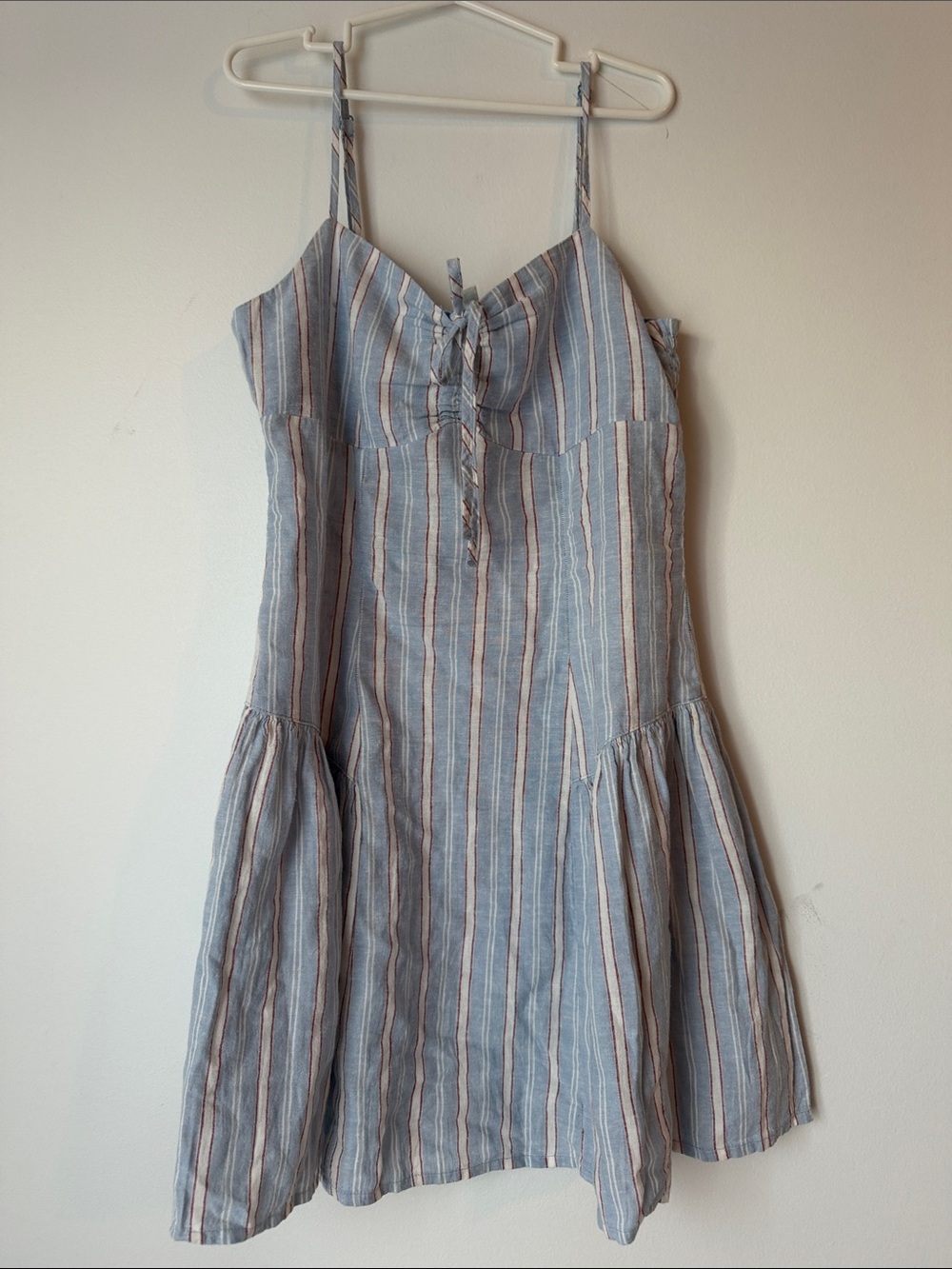 aerie Blue and White Striped Tie-Front Sundress